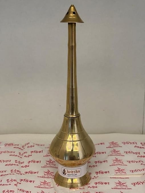 Brass Metal Dhoop Incense Burner and Gangajal Ittar Gulab Jal Sprinkler Bottle - Image 4