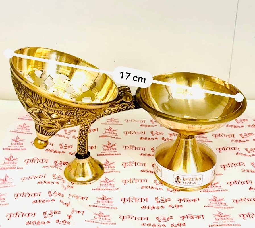 Brass Metal Dhoop Incense Burner and Gangajal Ittar Gulab Jal Sprinkler Bottle - Image 11