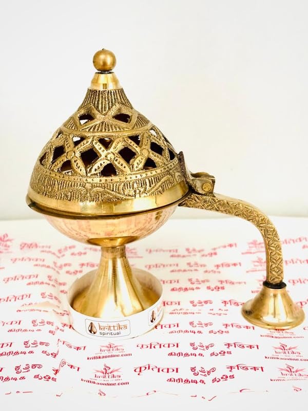 Brass Metal Dhoop Incense Burner and Gangajal Ittar Gulab Jal Sprinkler Bottle - Image 8
