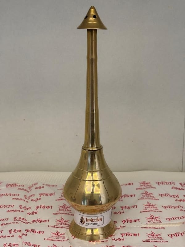 Brass Metal Dhoop Incense Burner and Gangajal Ittar Gulab Jal Sprinkler Bottle - Image 10